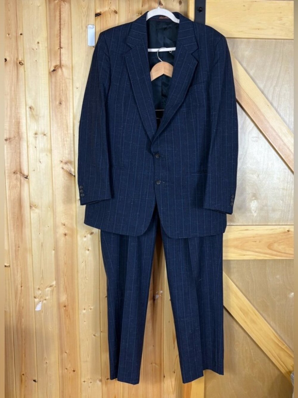 Chaps Ralph Lauren VTG Mens Blue Pant 2pc Suit Linen Wool Size 44RW38